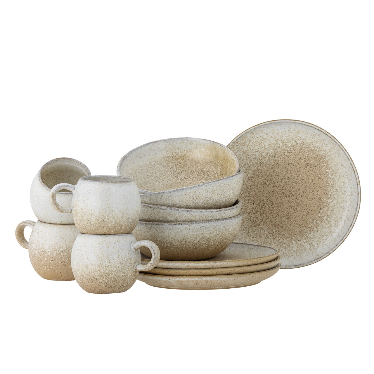 Set mic dejun 12 piese, Bloomingville, Paula, ceramica, natural - imagine 7